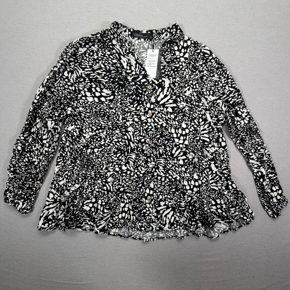 Zanzea Women Blouse NWT Relaxed Black White Abstract Print Button Front 4XL